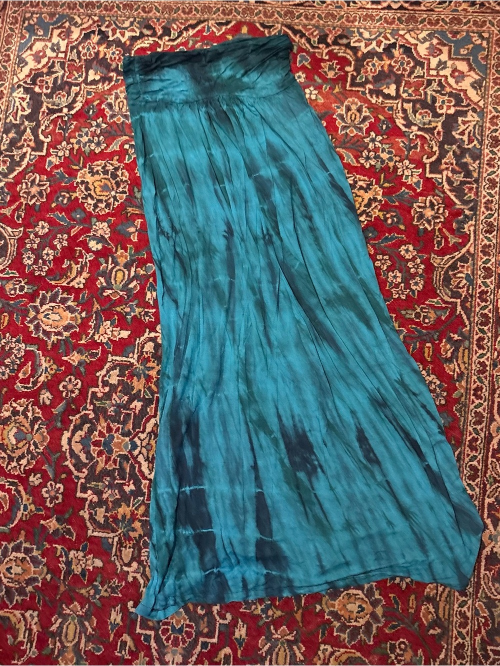 Vintage Teal Tie-Dye Maxi Skirt